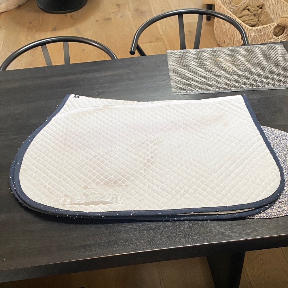 Elegant Quilted Saddle Pad with Navy Trim